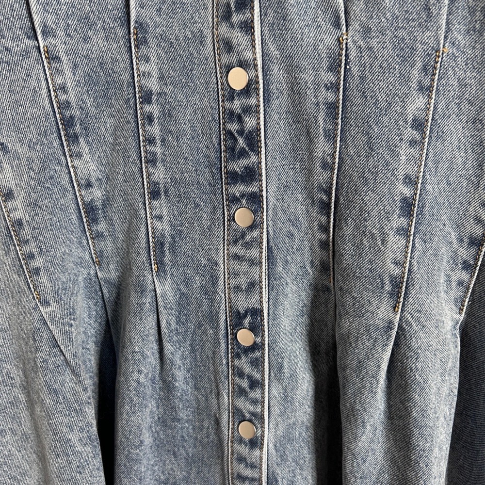Torn By Ronny Kobo Edie Pleat Waist Denim Shirt Dress size Large $228 NWT - Picture 12 of 13